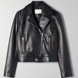 Wilfred Free Aritzia Black Leather Jacket Silver Hardware size XXS